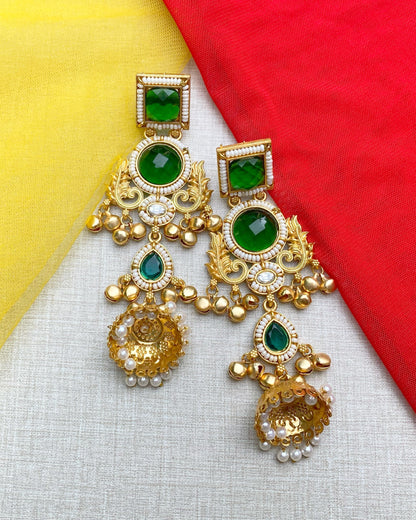 Green Antique Gold Jhumka Earring