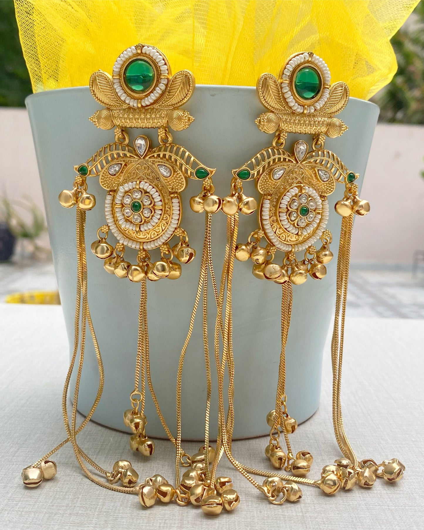 Green Royal Filigree Kashmiri Earrings