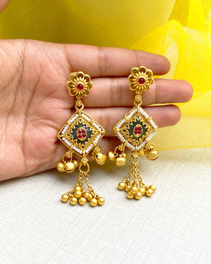 Green Pearl Beaded Kashmiri Earrings
