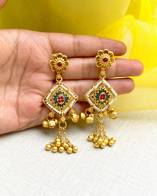 Green Pearl Beaded Kashmiri Earrings