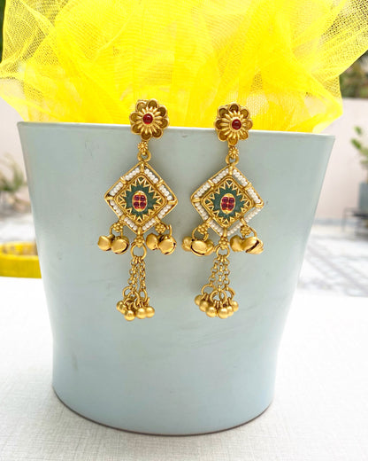Green Pearl Beaded Kashmiri Earrings
