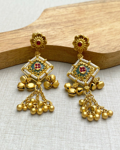 Green Pearl Beaded Kashmiri Earrings