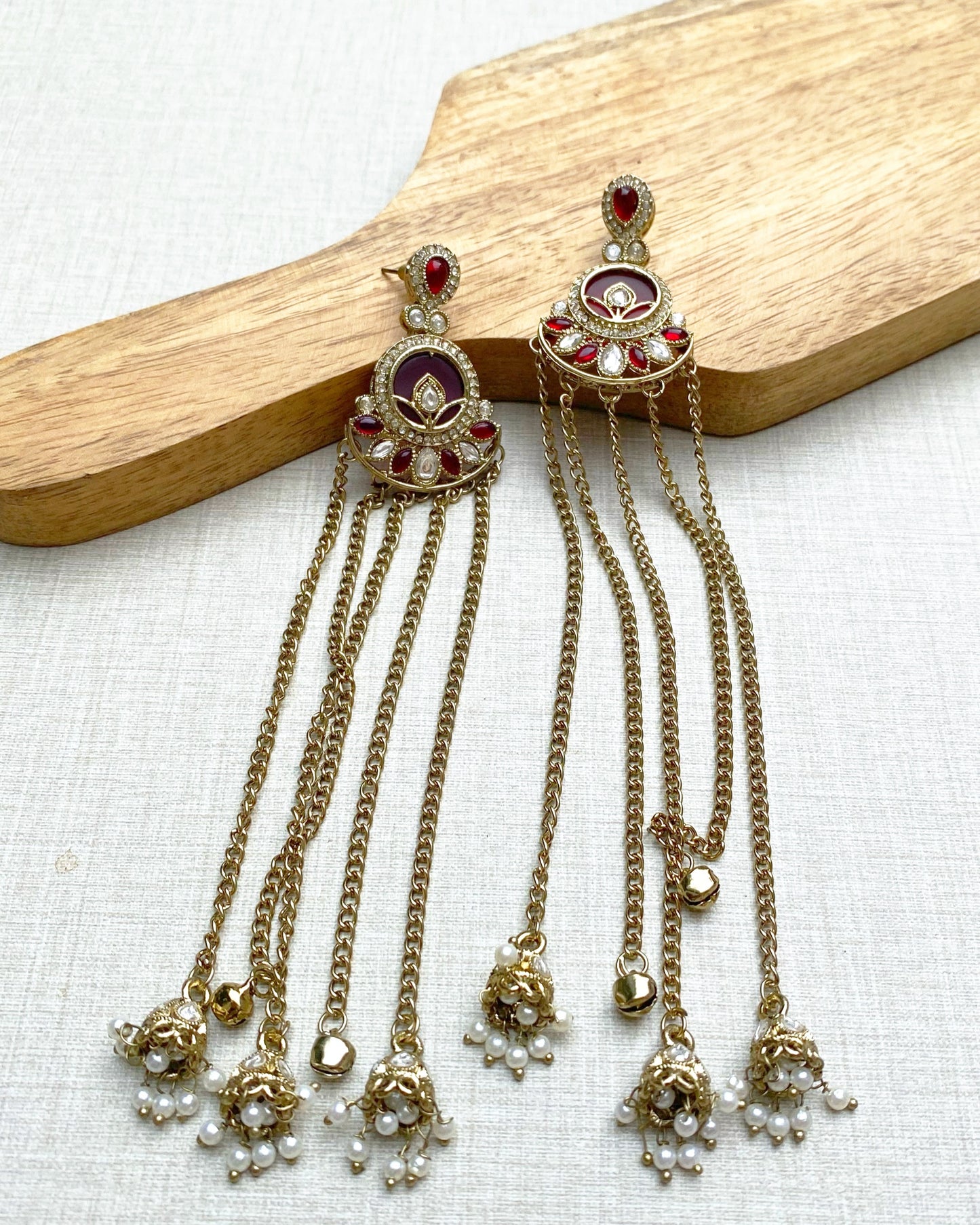 Red Crescent Kashmiri Earrings