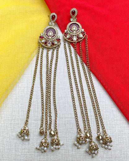 Red Crescent Kashmiri Earrings