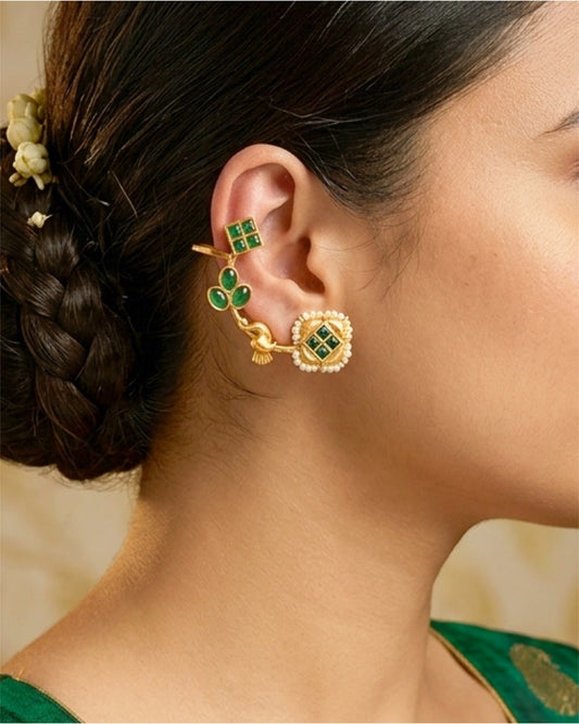 Green Gemstone Statement Ear Cuffs