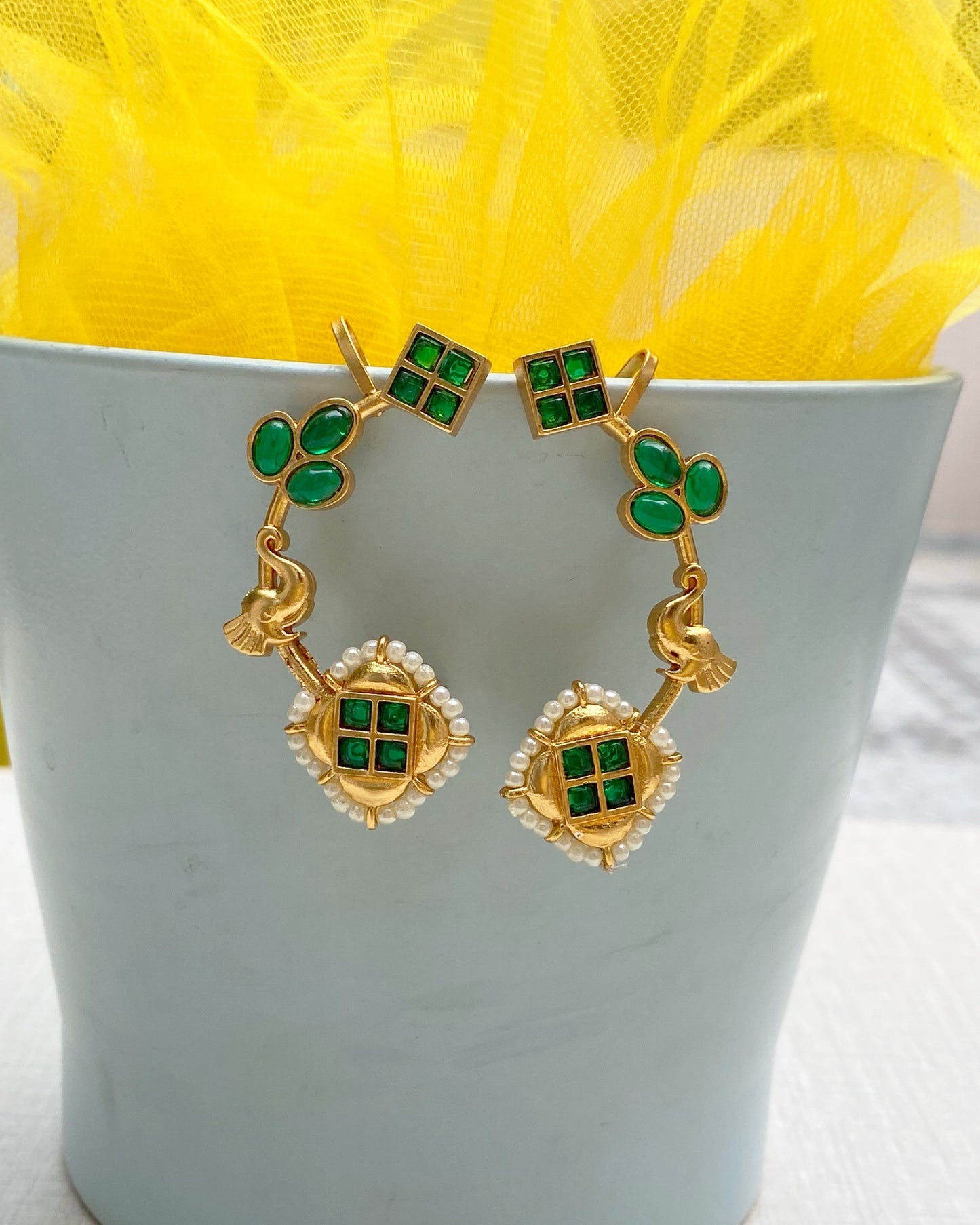 Green Gemstone Statement Ear Cuffs