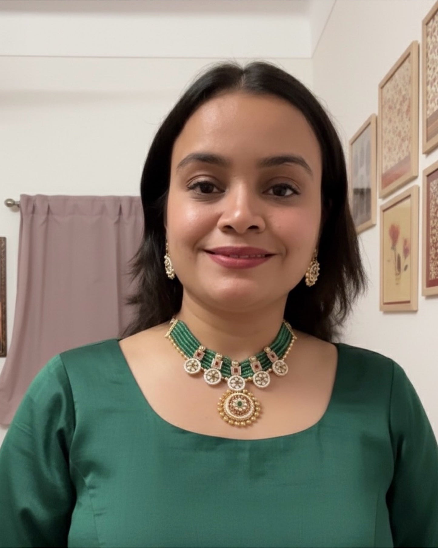gold and green necklace