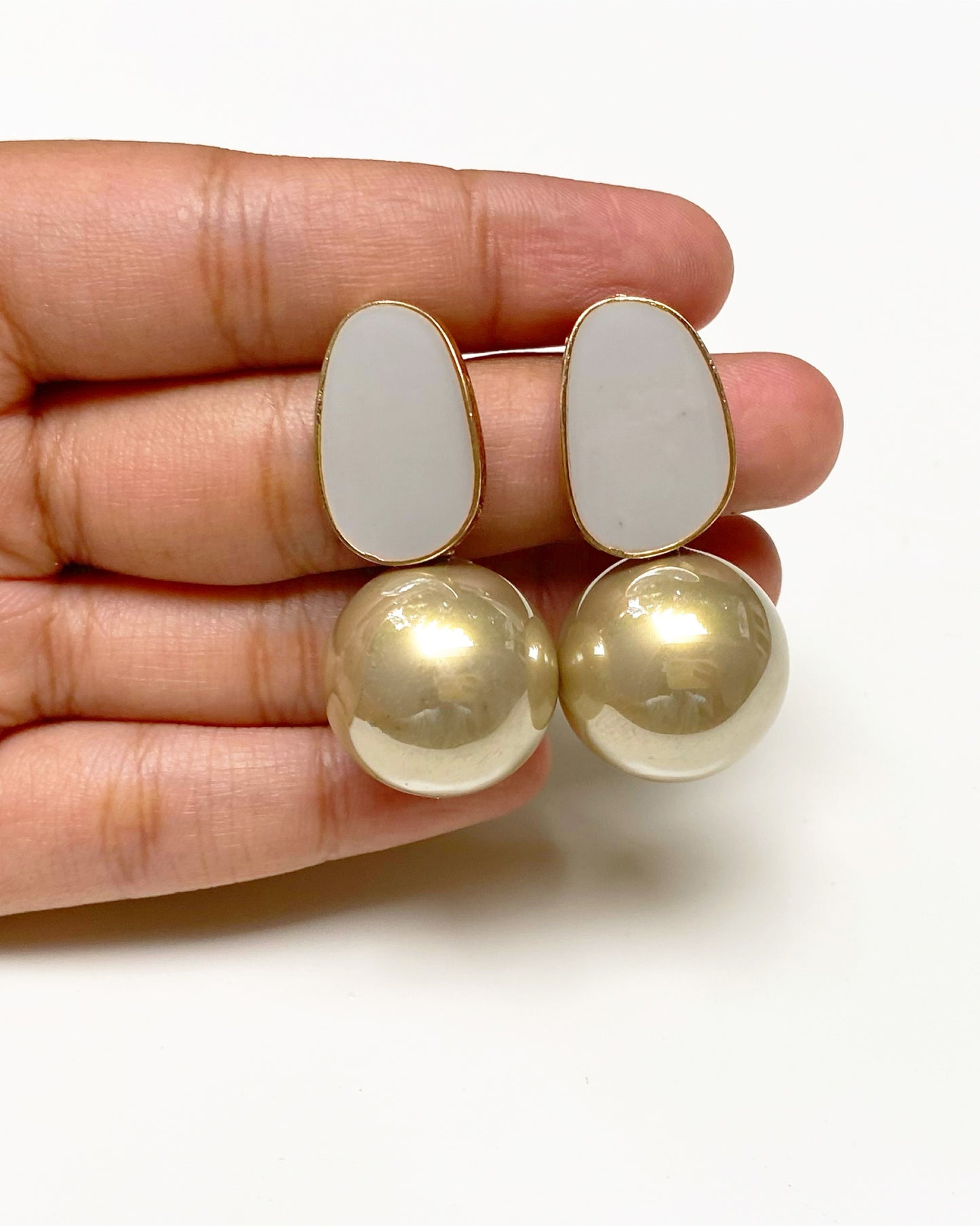 Champagne High-Shine Metallic Pearl Earrings