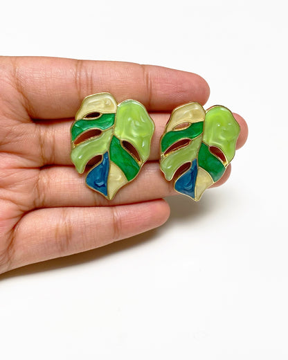 Multi-Colour Tropicana Leaf Studs