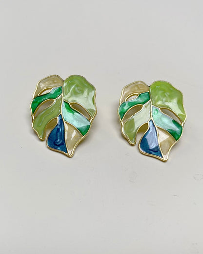 Multi-Colour Tropicana Leaf Studs