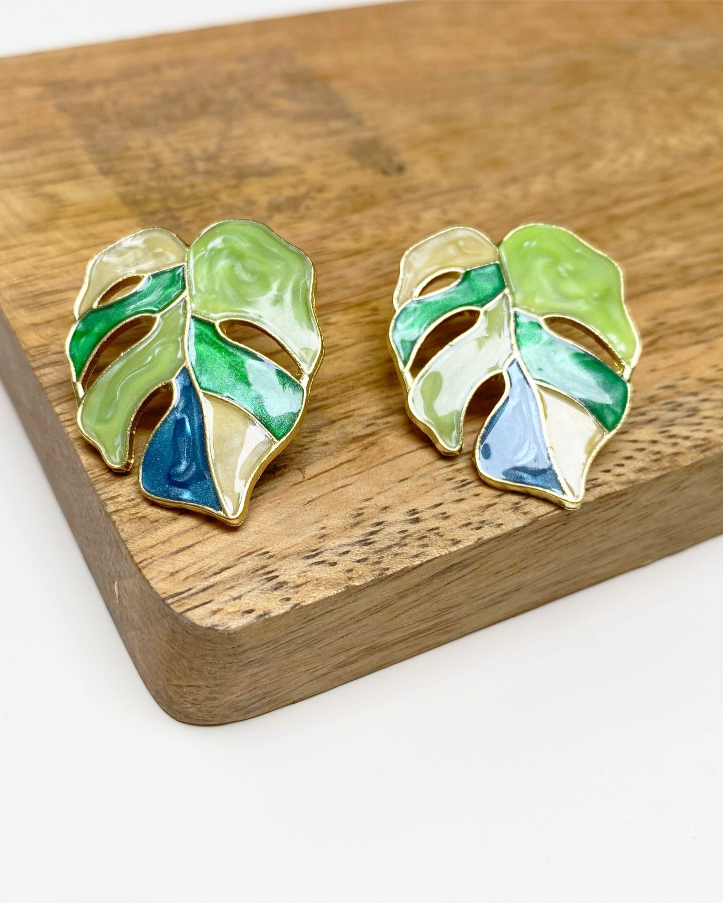 Multi-Colour Tropicana Leaf Studs