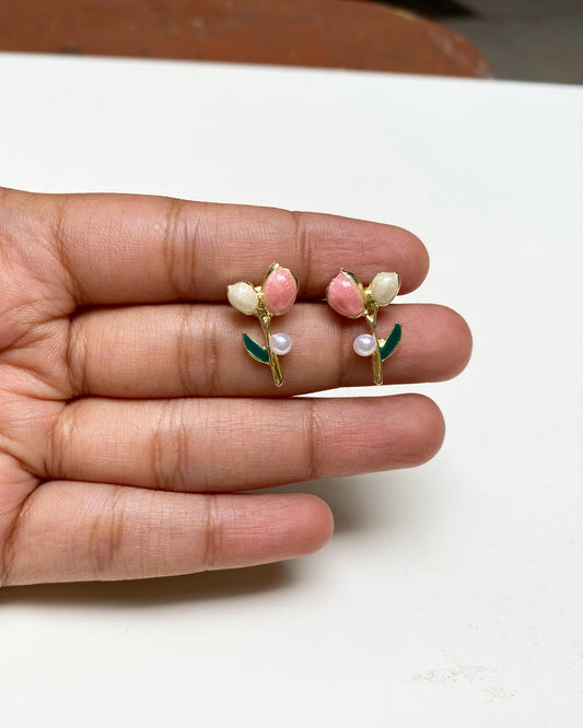 Pink & Cream Tulip Studs