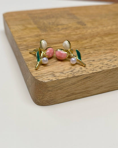 Pink & Cream Tulip Studs