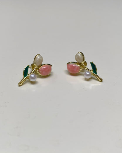 Pink & Cream Tulip Studs
