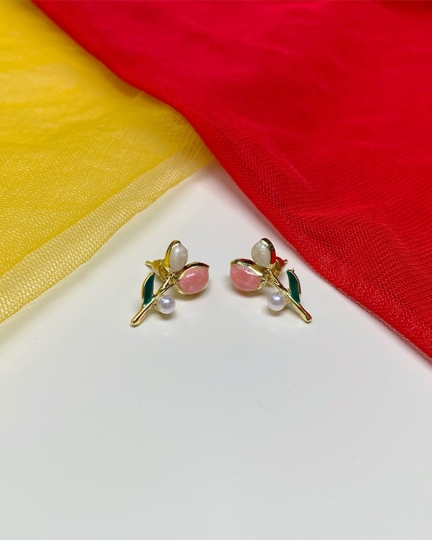 Pink & Cream Tulip Studs