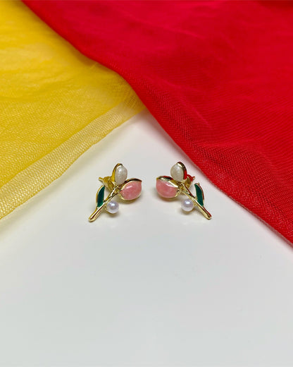 Pink & Cream Tulip Studs