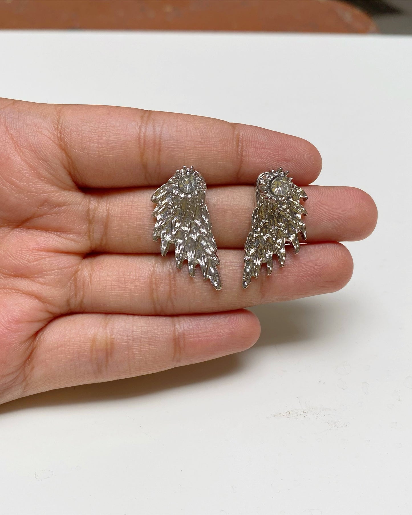 Textured Silver Angel Wing Studs