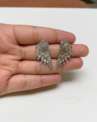 Textured Silver Angel Wing Studs