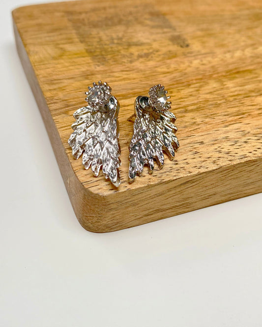 Textured Silver Angel Wing Studs