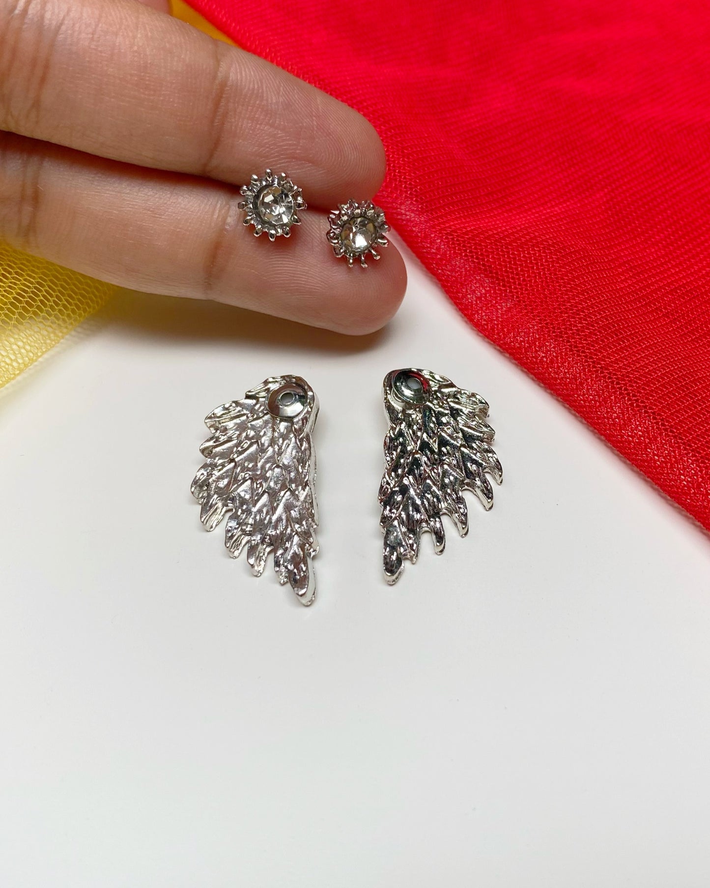 Textured Silver Angel Wing Studs