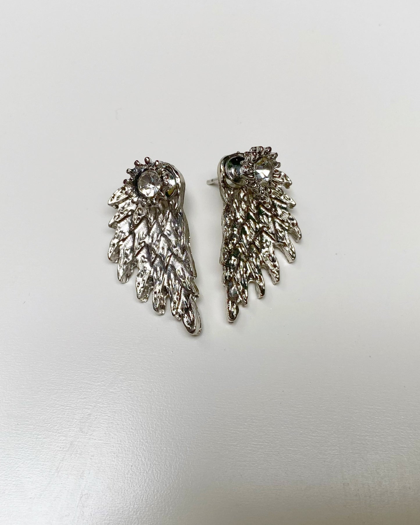 Textured Silver Angel Wing Studs