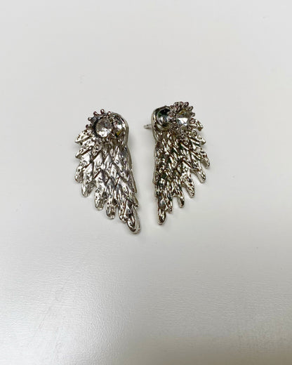 Textured Silver Angel Wing Studs