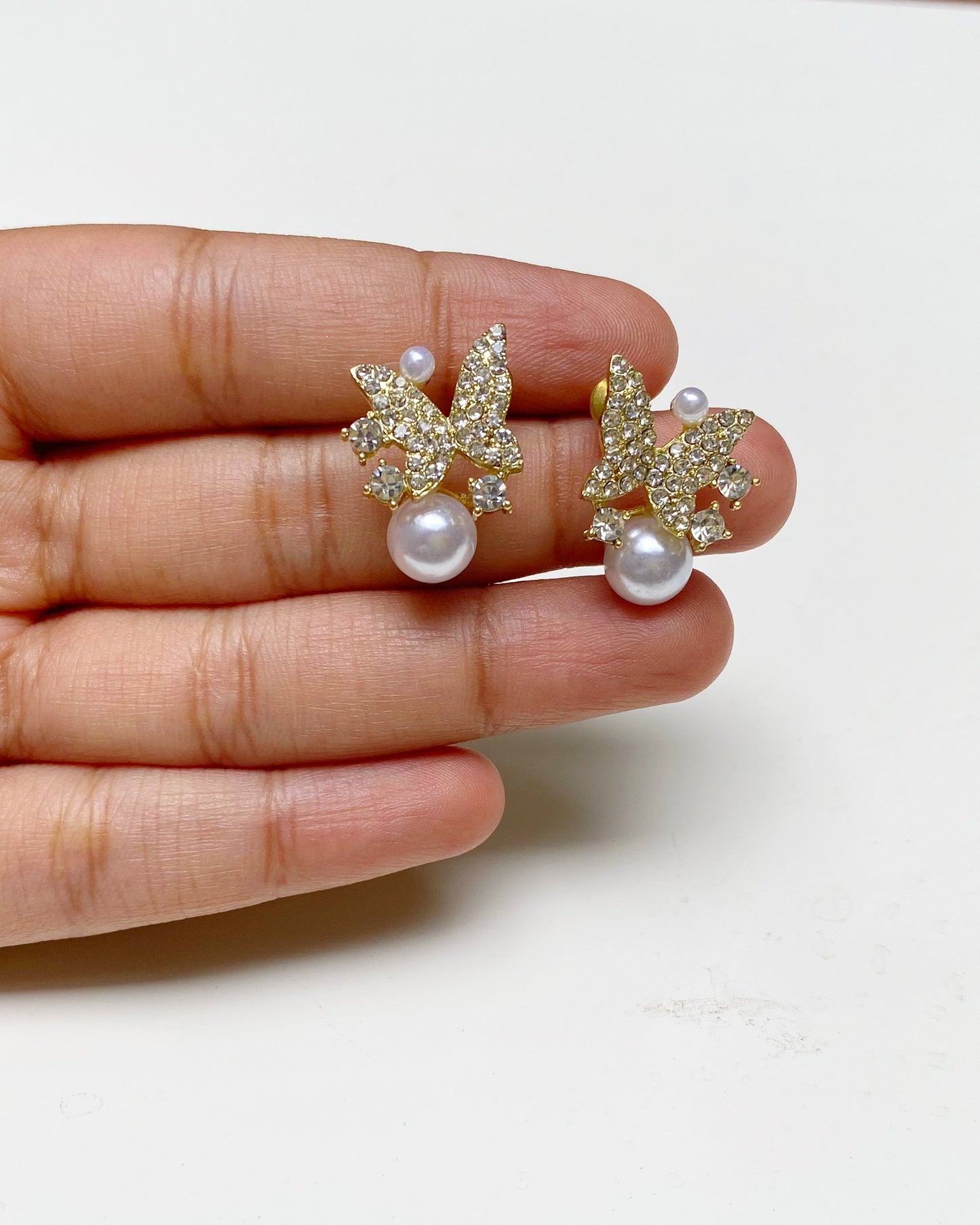 Gilded Pearl Butterflies Studs