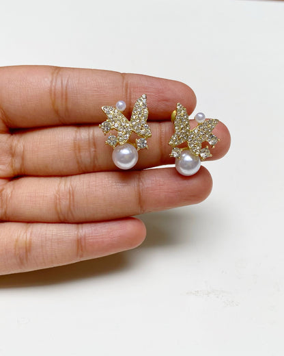 Gilded Pearl Butterflies Studs