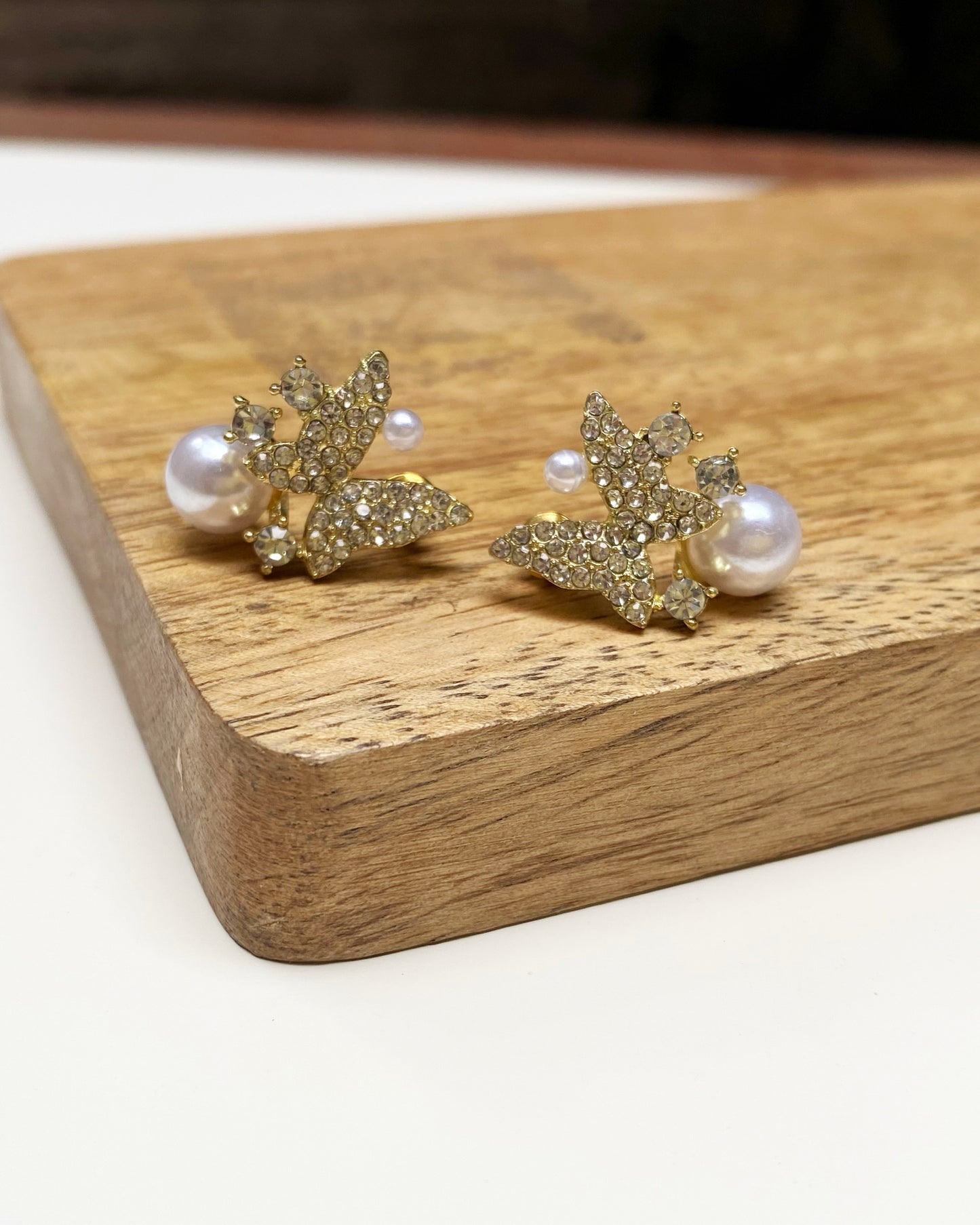 Gilded Pearl Butterflies Studs