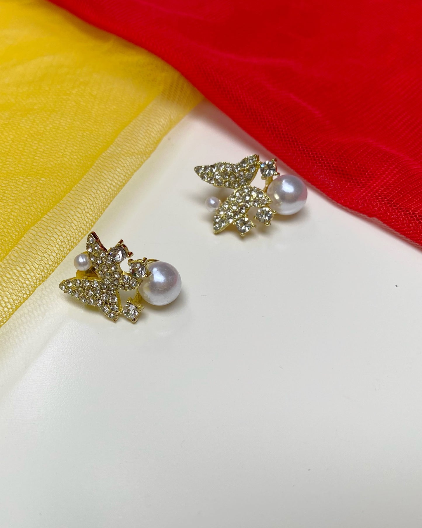 Gilded Pearl Butterflies Studs