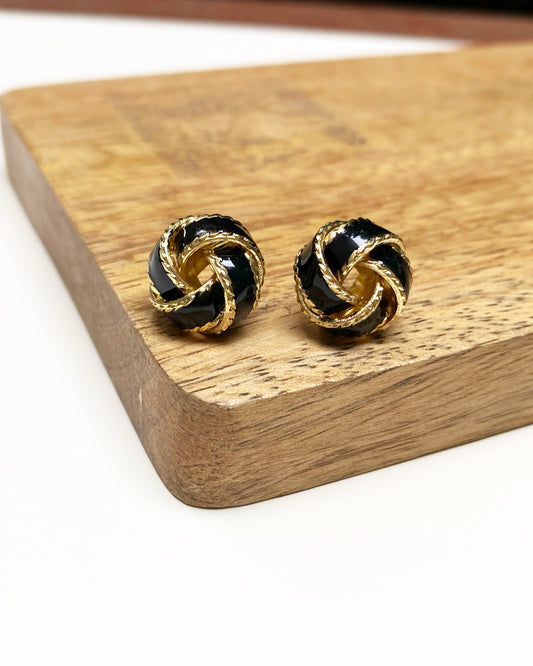 Black Enamel Swirl Studs