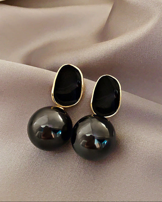 Black Metallic Ball Drop Earrings