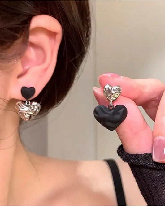 Asymmetric Silver & Black Hearts