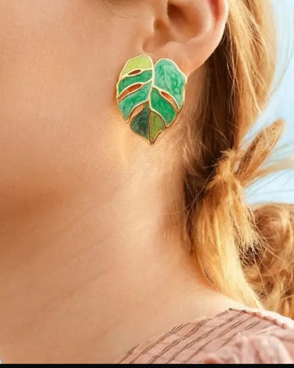 Multi-Colour Tropicana Leaf Studs