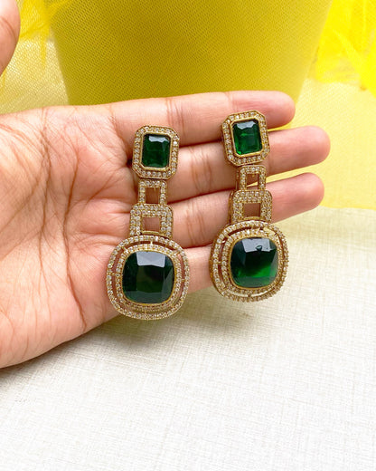 Emerald Green Halo Drop Earrings