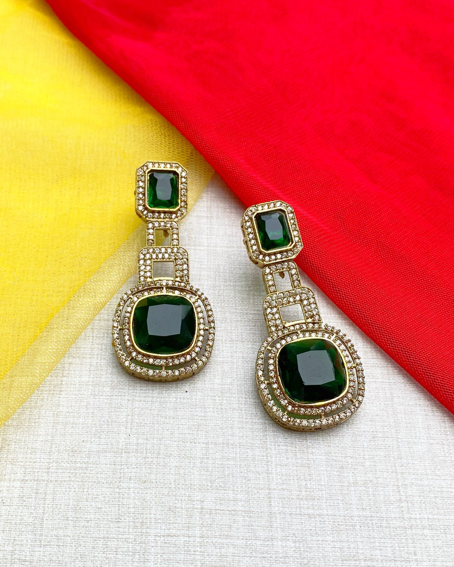 Emerald Green Halo Drop Earrings