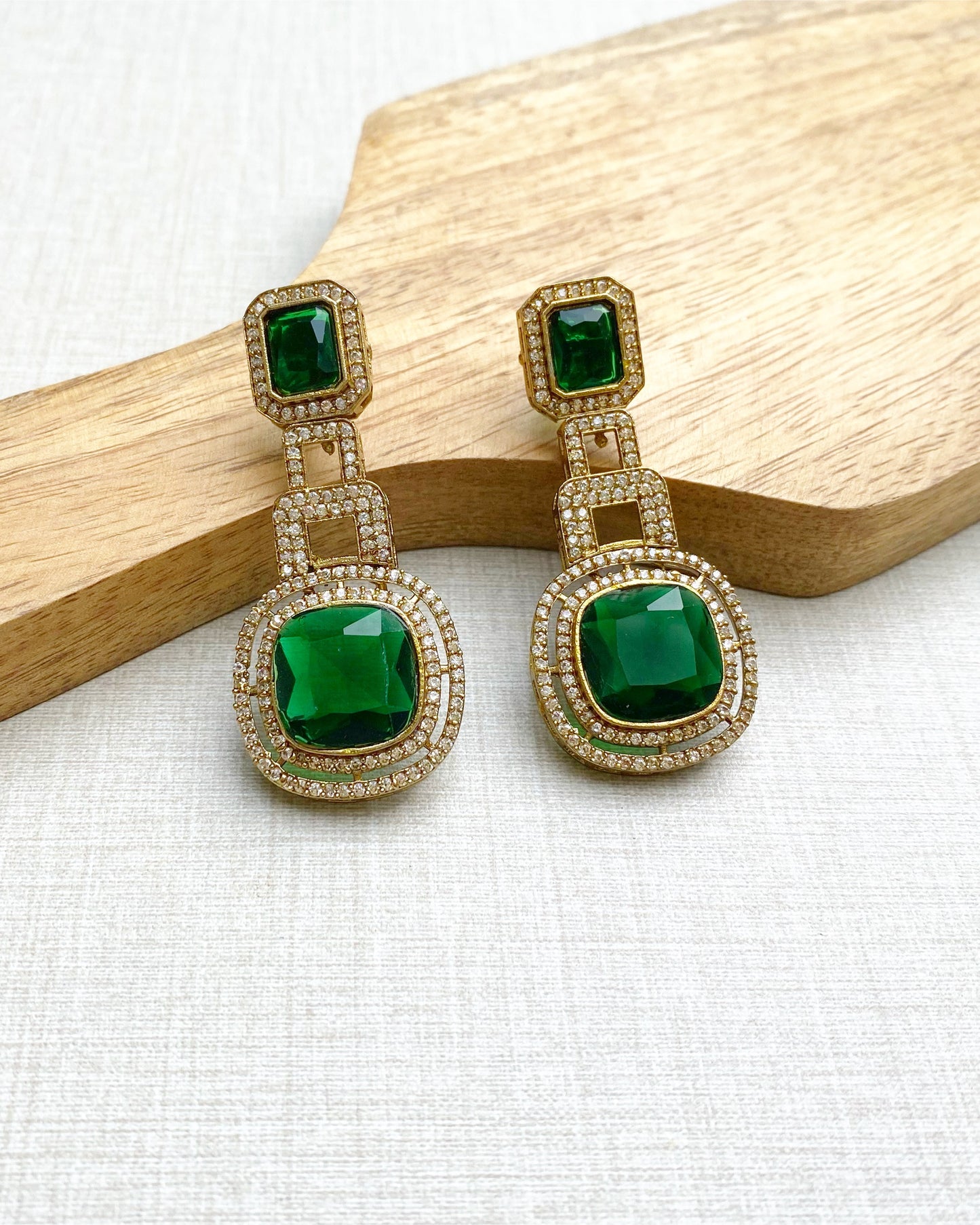 Emerald Green Halo Drop Earrings