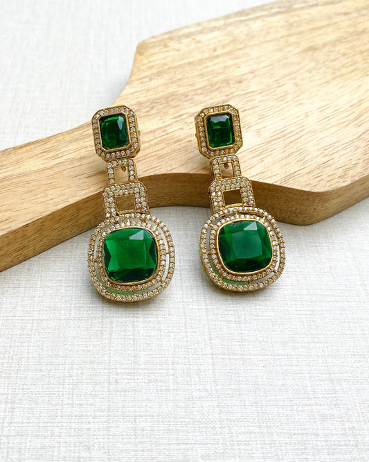 Emerald Green Halo Drop Earrings
