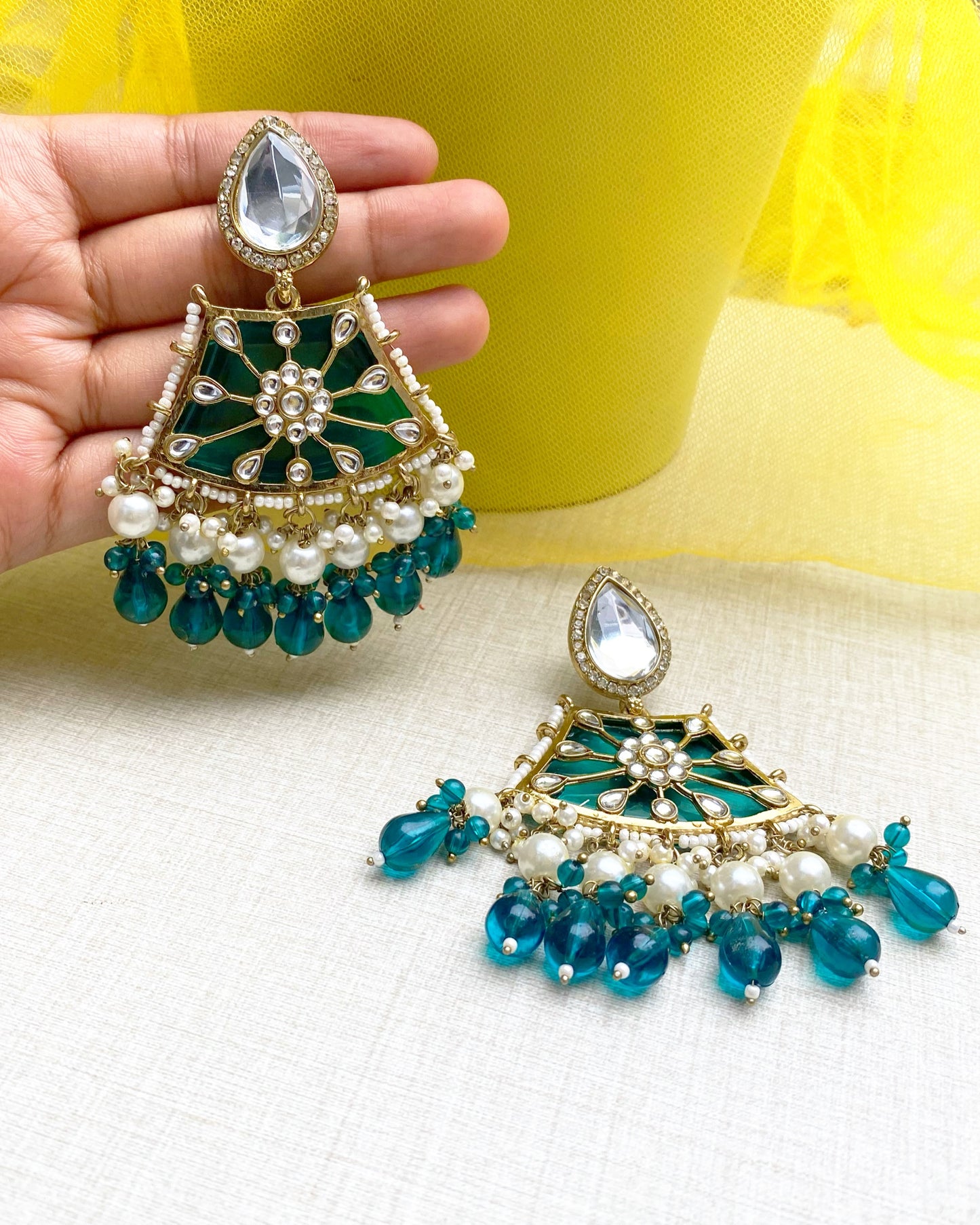 Teal Green Kundan & Pearl Earring