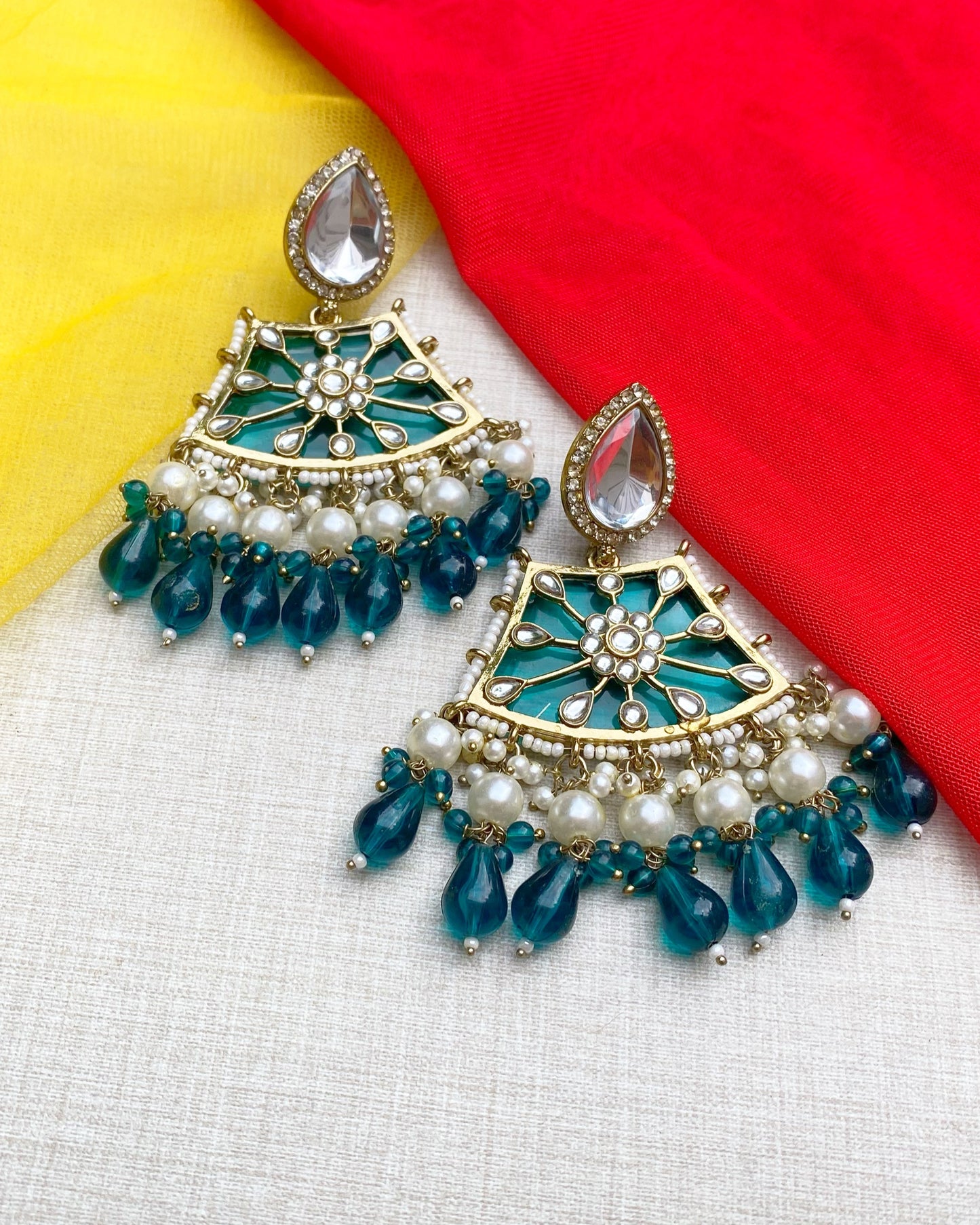 Teal Green Kundan & Pearl Earring