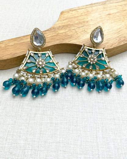 Teal Green Kundan & Pearl Earring