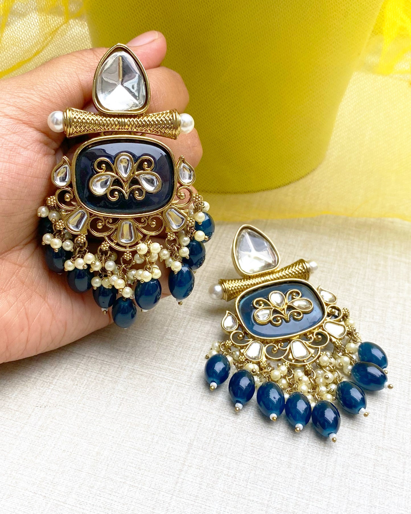 Imperial Blue Kundan Chandbali Earring