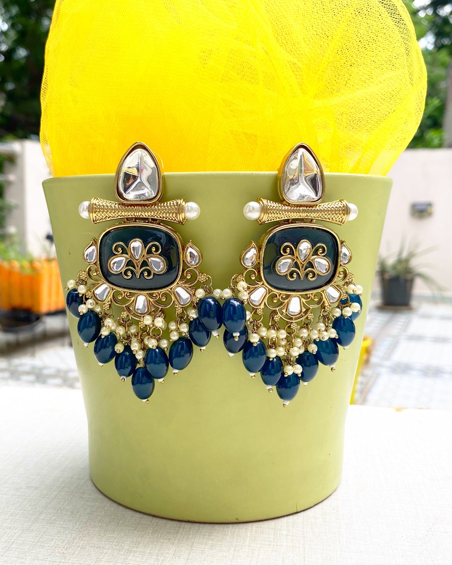 Imperial Blue Kundan Chandbali Earring