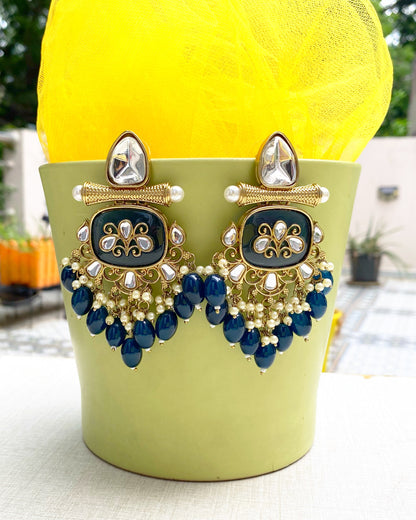 Imperial Blue Kundan Chandbali Earring