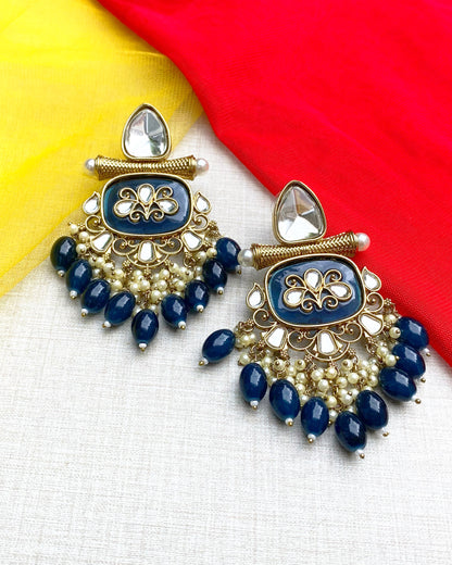 Imperial Blue Kundan Chandbali Earring