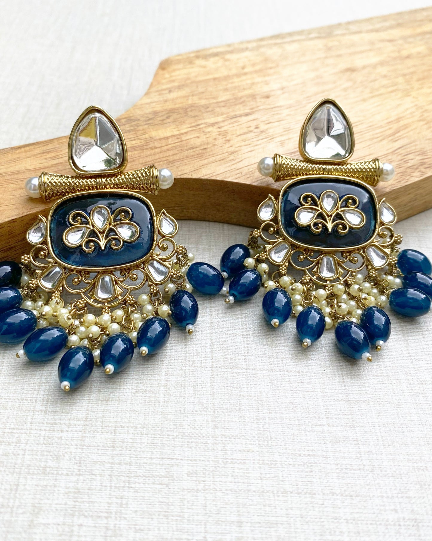 Imperial Blue Kundan Chandbali Earring