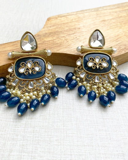 Imperial Blue Kundan Chandbali Earring