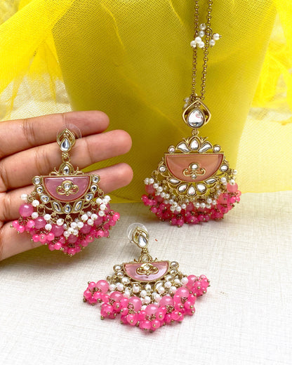 Blush Pink Kundan Chandbali Earring Set