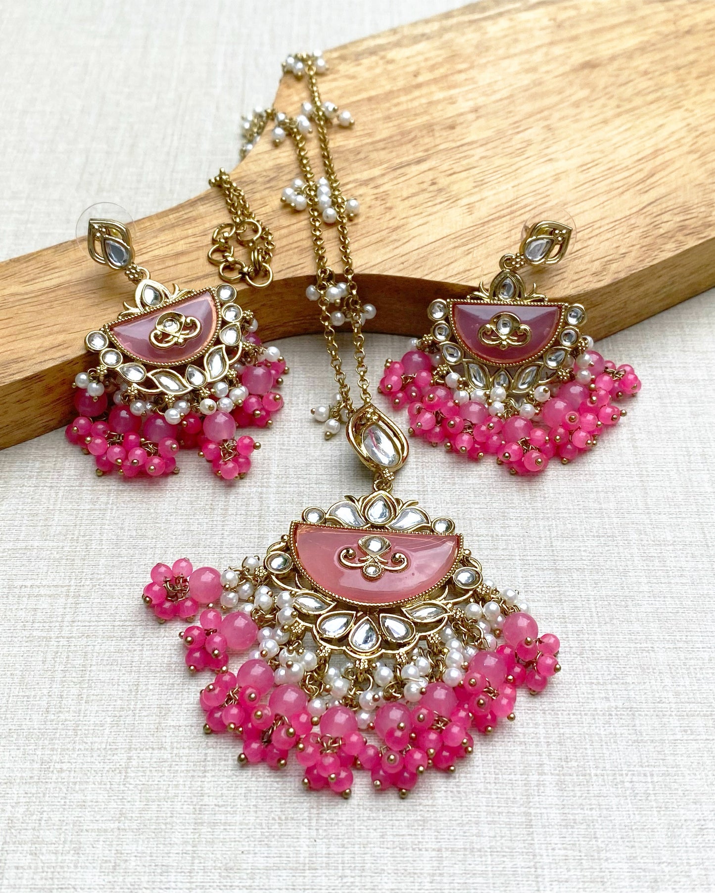 Blush Pink Kundan Chandbali Earring Set