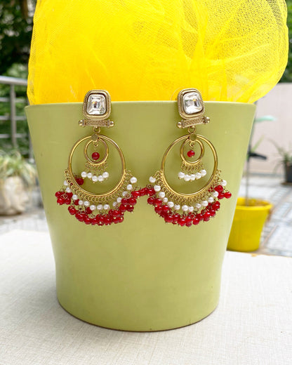 Maharani Red Pearl Chandbali Earrings